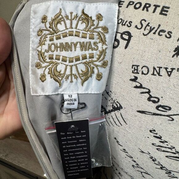 Johnny Was Silver Sequin Cocktail Mini Formal Dress Size 12 Flutter Sleeve Glitz - Picture 9 of 13